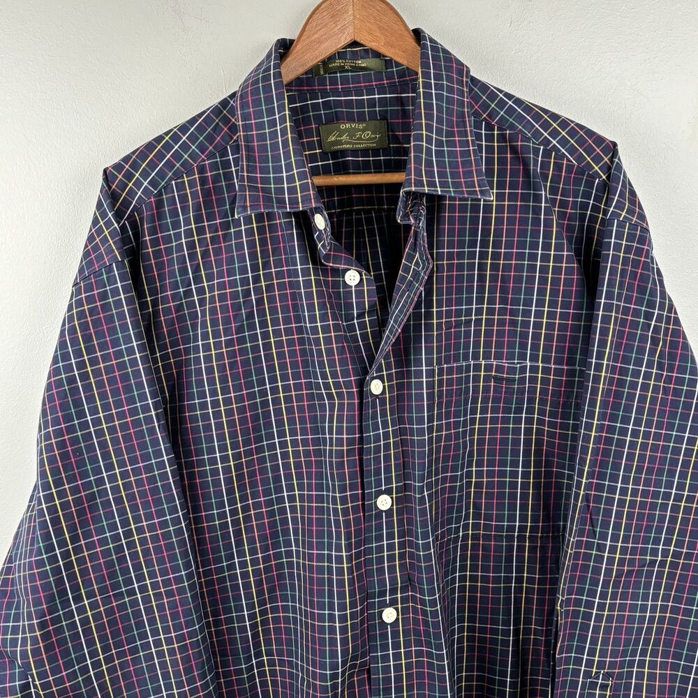 Orvis Signature Men’s XL Long Sleeve Shirt Blue Check Pocket Button Up Collar